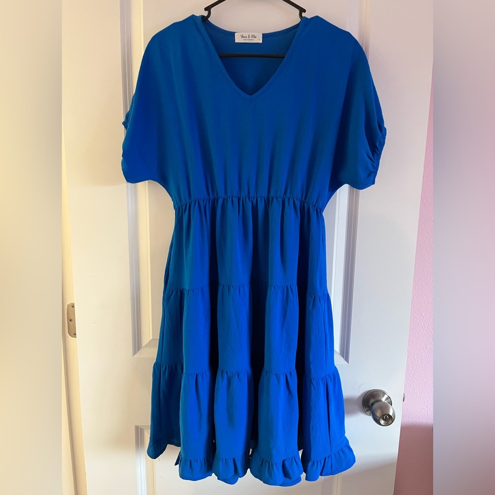 Royal Blue You & Me Ruffle Dress NWOT
